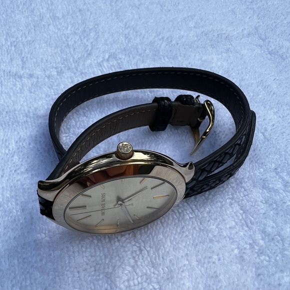 Michael Kors Gold Watch w/ Wrap Style Black Snakeskin Band - Picture 4 of 10
